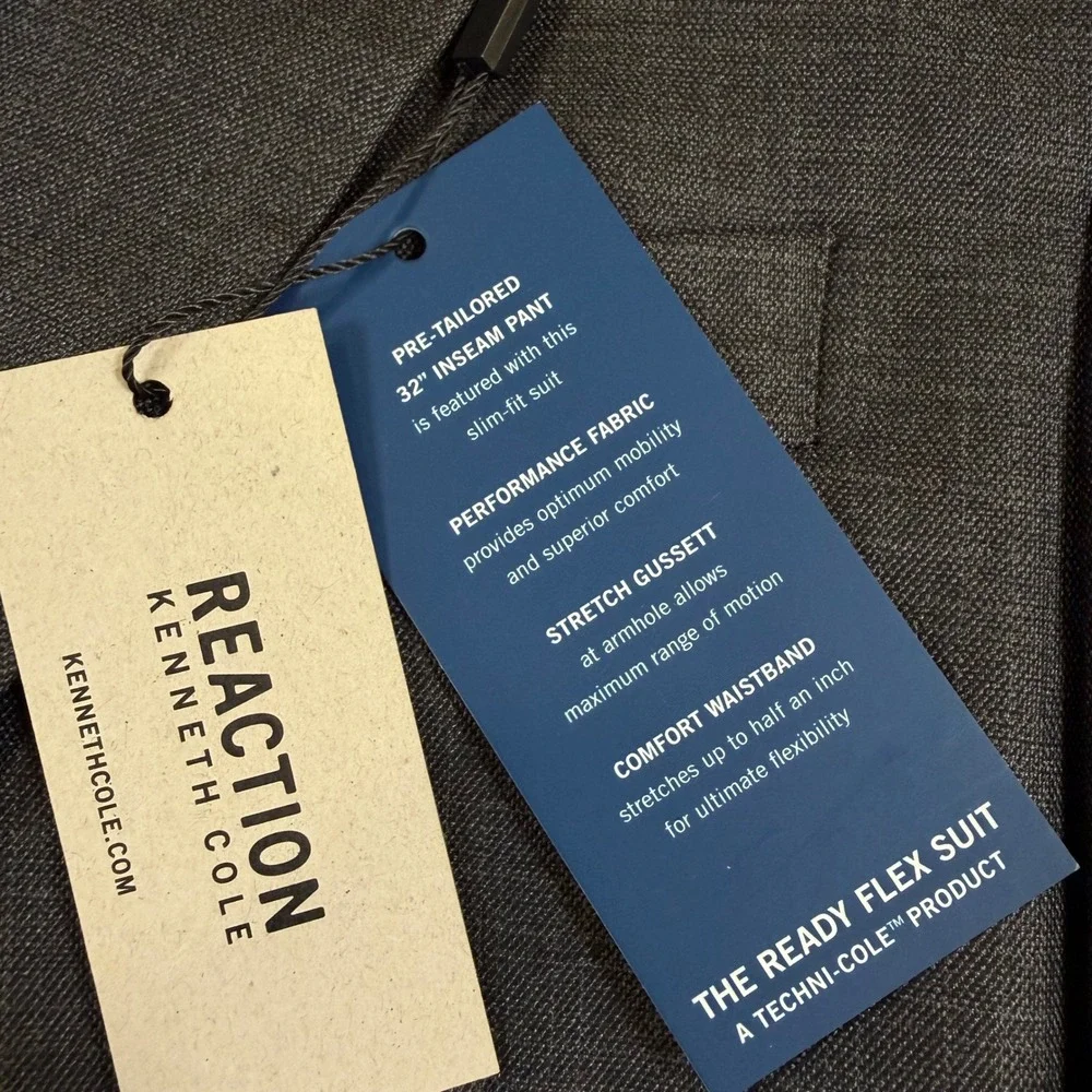 Kenneth Cole Reaction Techni-Cole Slim Fit Suit Jacket Gun Metal Grey 40R